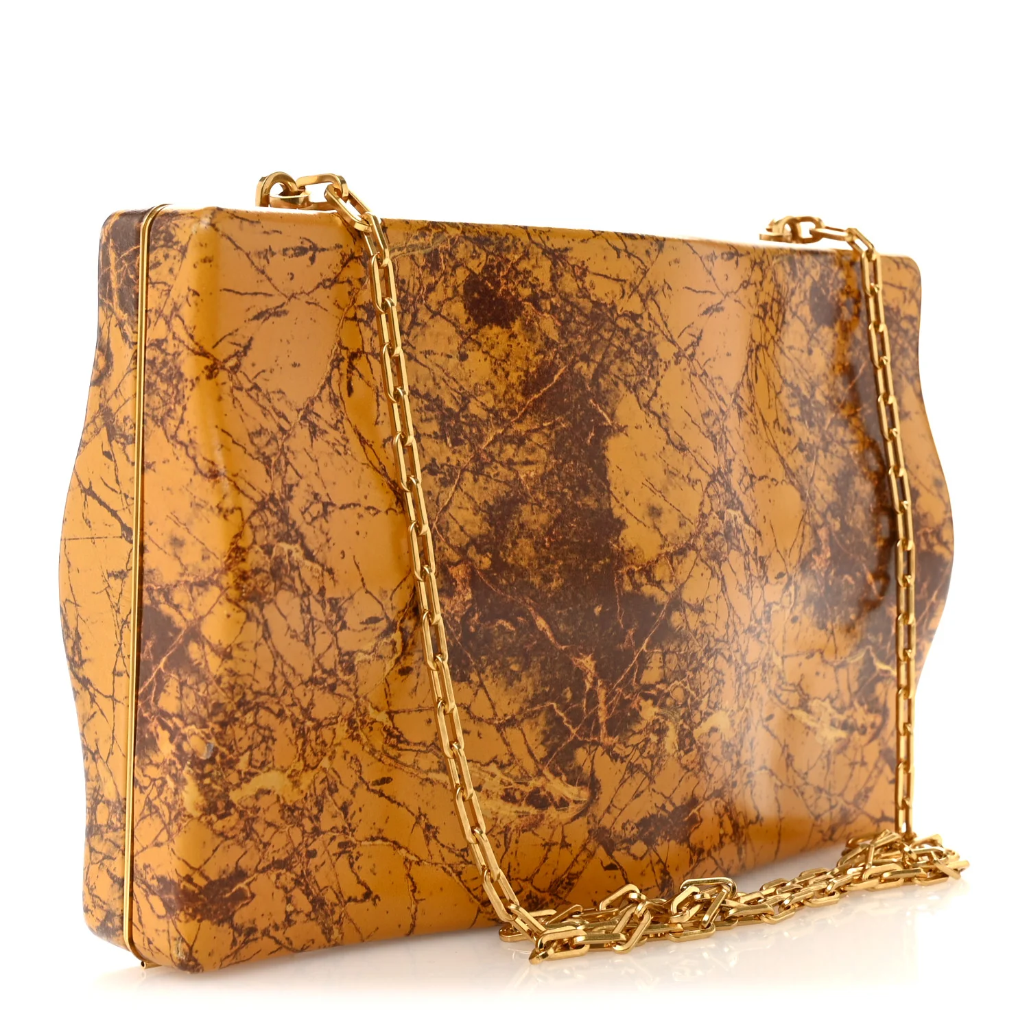 Spazzolato Calfskin Chain Clutch Gold Marble - Top Club