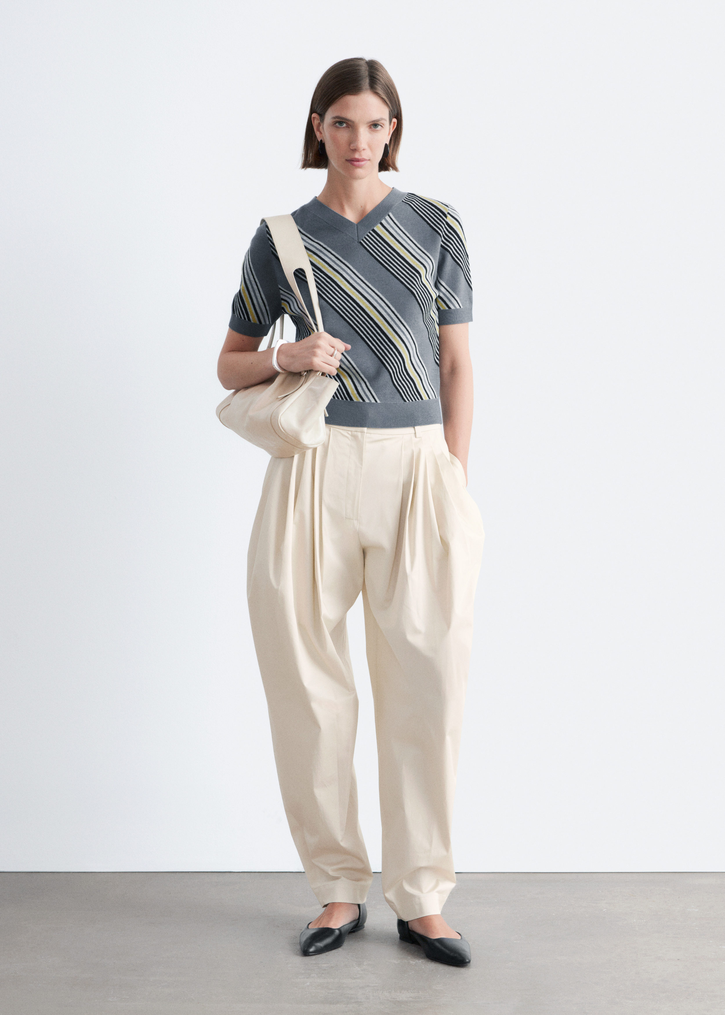 & Other Stories STRIPED V-NECK WOOL T-SHIRT