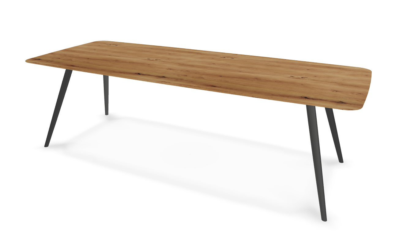 They & Me eettafel Joy – bootsvorm – eiken rustiek lak– onderstel RAL9017 verkeerszwart 240 x 100 x 75 | Eiken Rustiek Lak | Rechte Verjongde | Frame RAL9017 Verkeerszwart