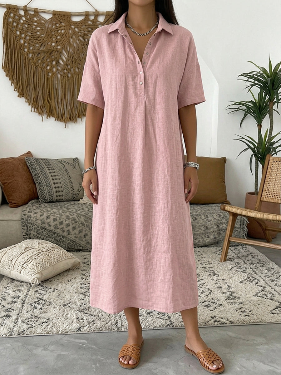 Women’s Cotton Linen Polo Dress – Casual Short Sleeve Summer Dress - Nordfashionstorm - Women's Clothing, Fashion for You - Nordfashionstorm.com