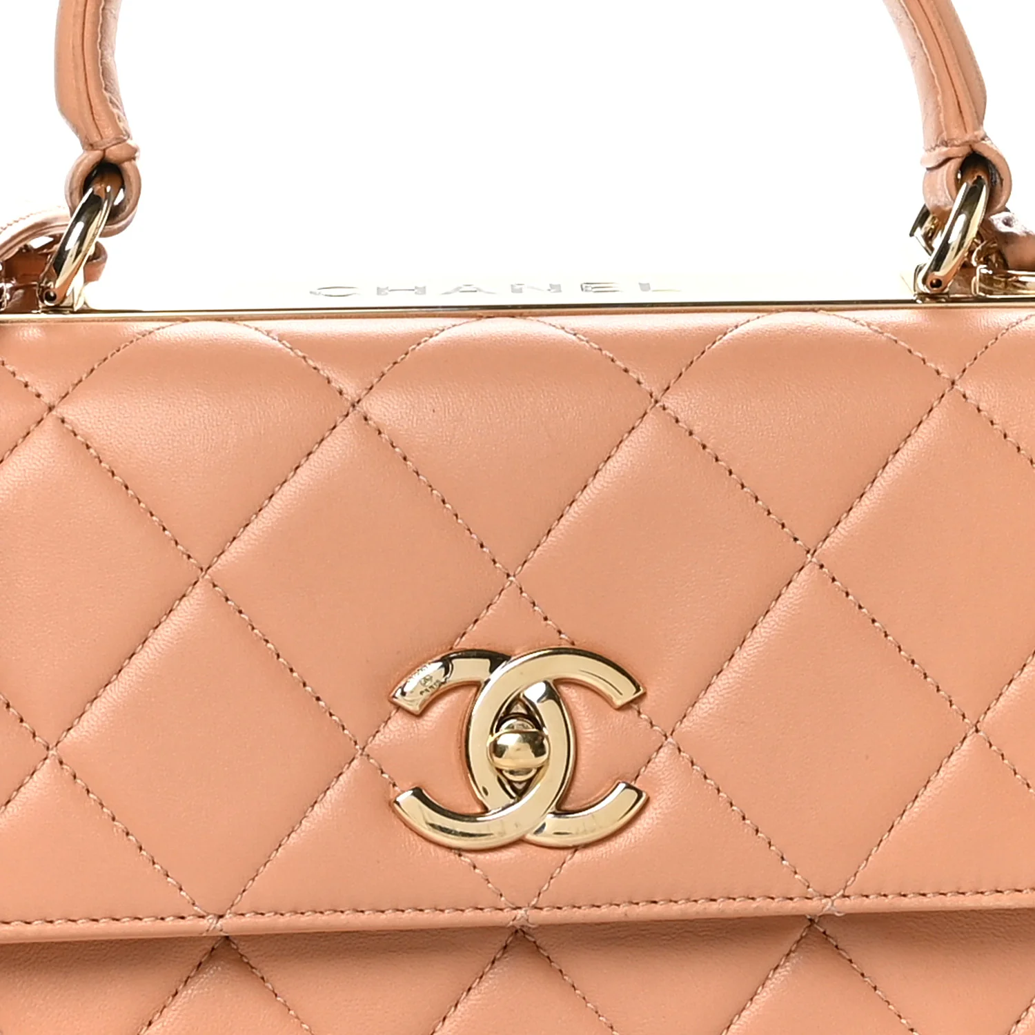 Lambskin Quilted Small Trendy CC Dual Handle Flap Bag Camel - Top Club