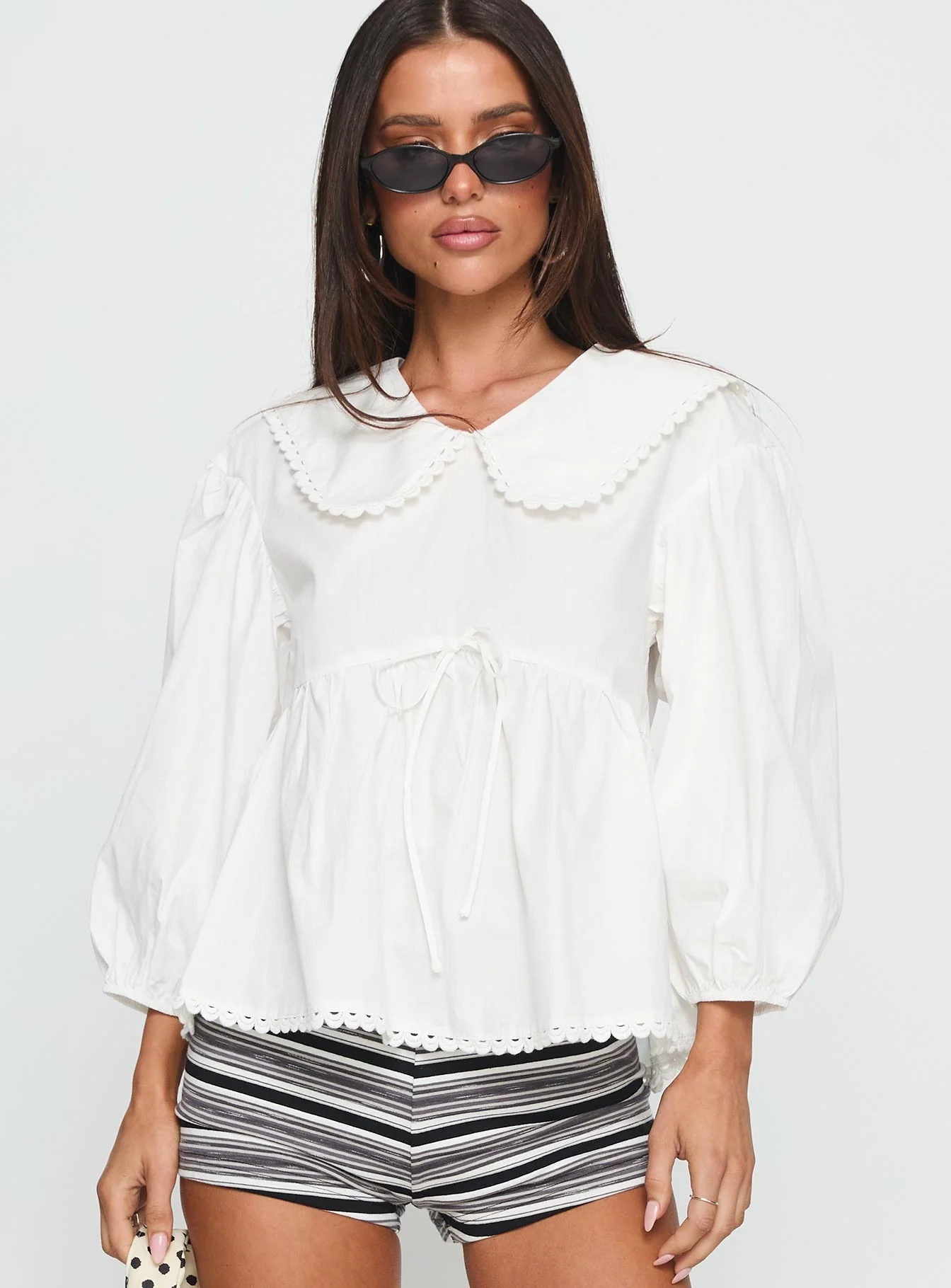 Narelle Deep Collar Blouse Top White