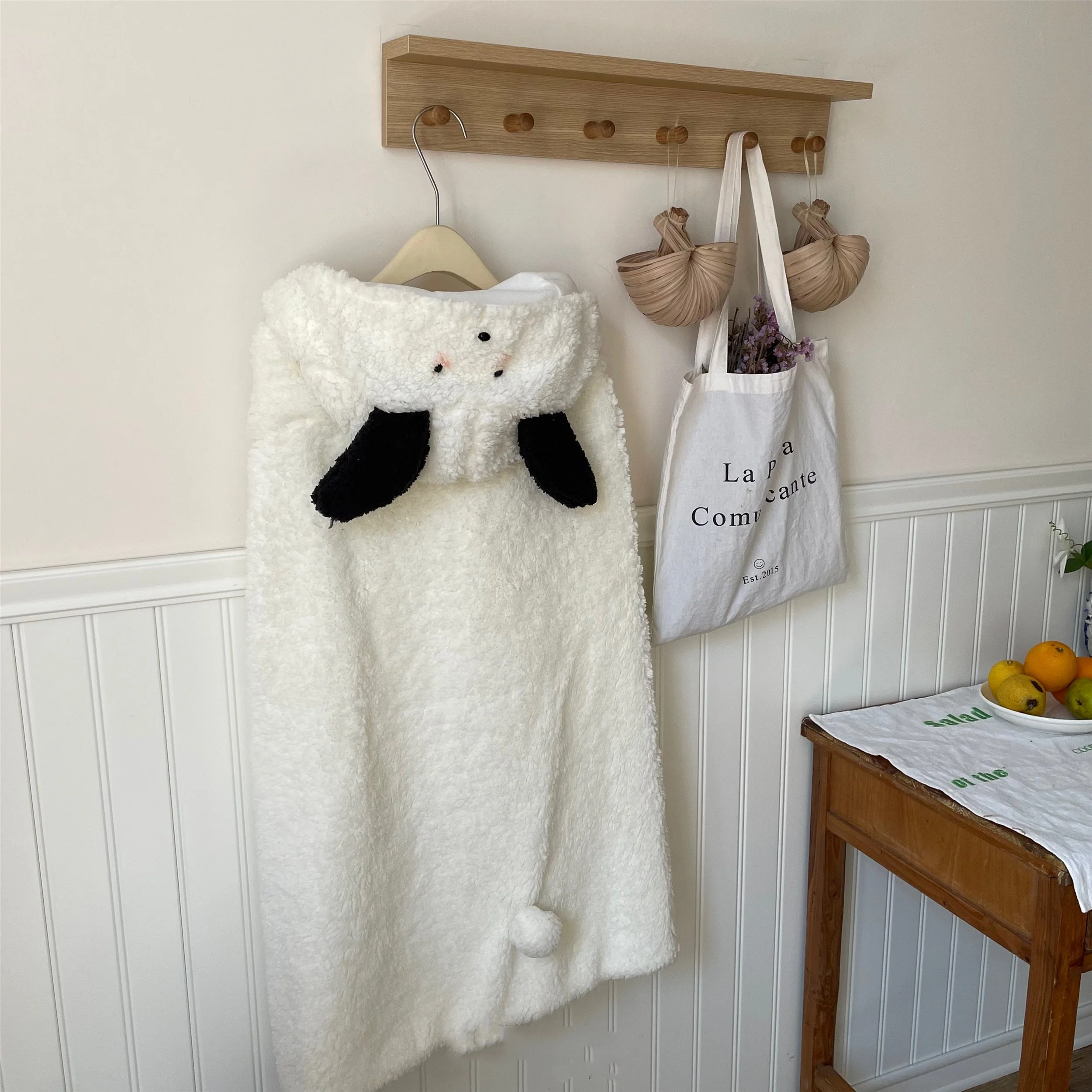 Thick Warm Shawl with Cartoon Bear Plush Design - XYPARS