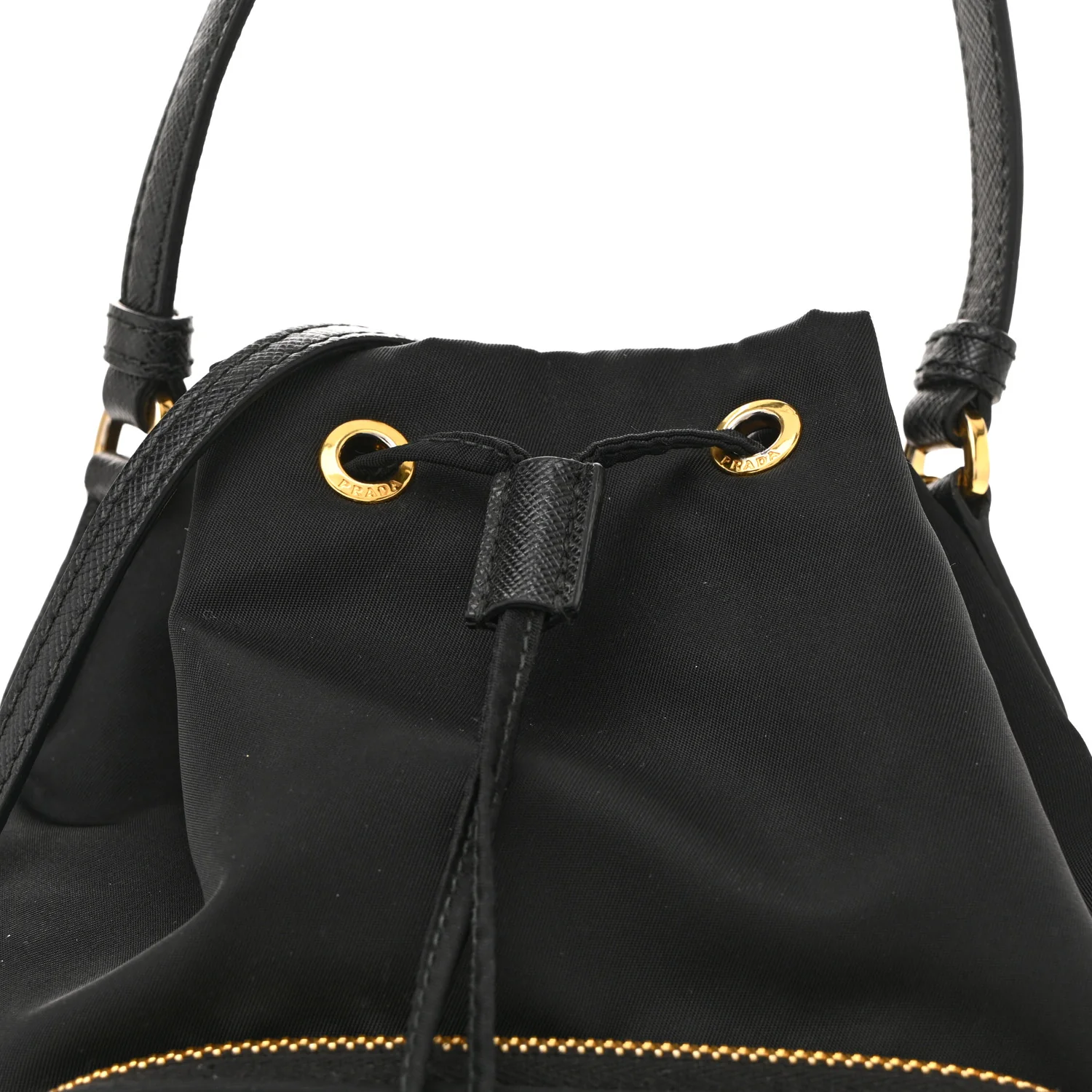 Saffiano Tessuto Nylon Mini Bucket Crossbody Bag Black - Top Club
