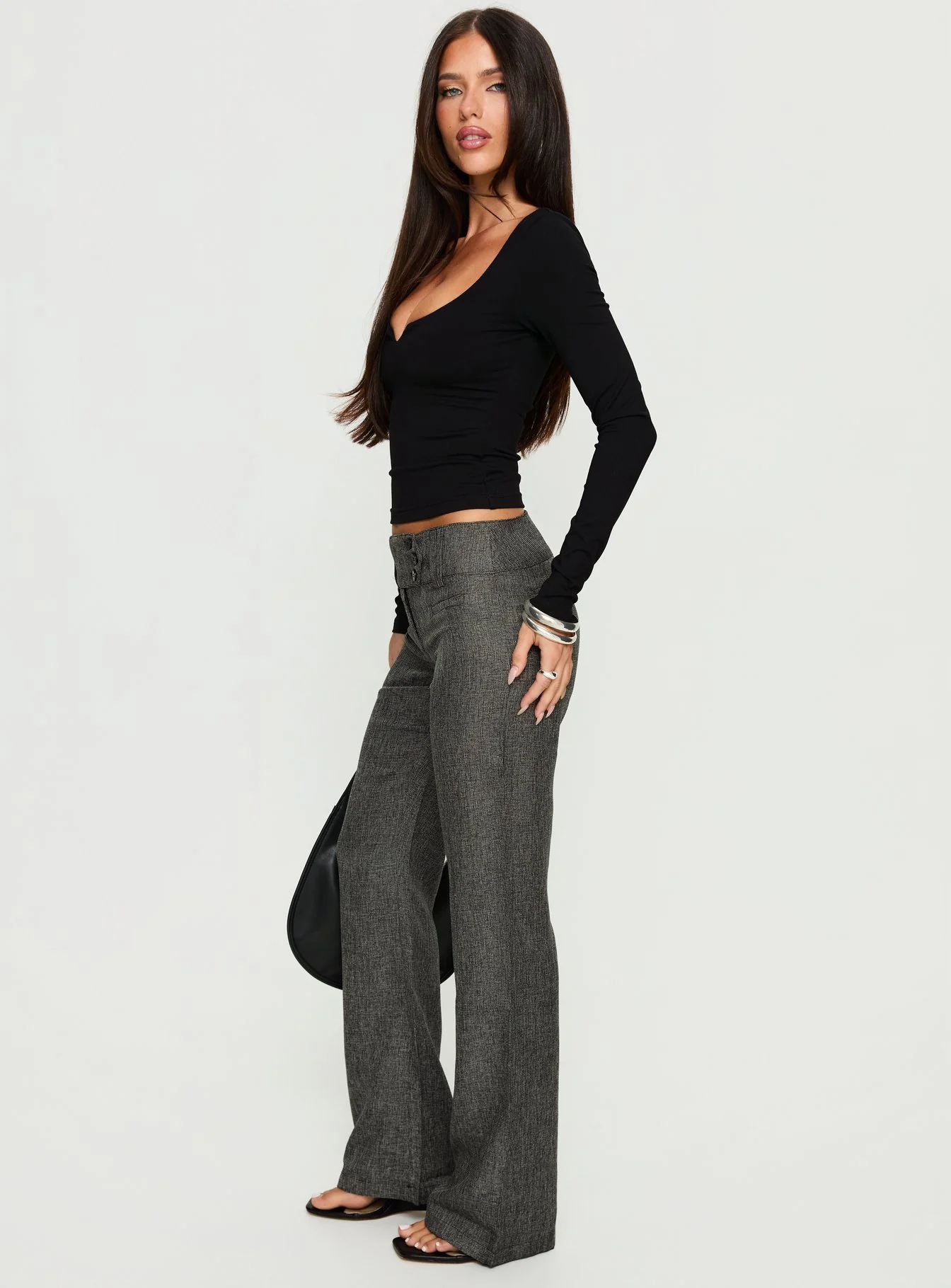 Karola Asymmetrical Buckle Pants Grey