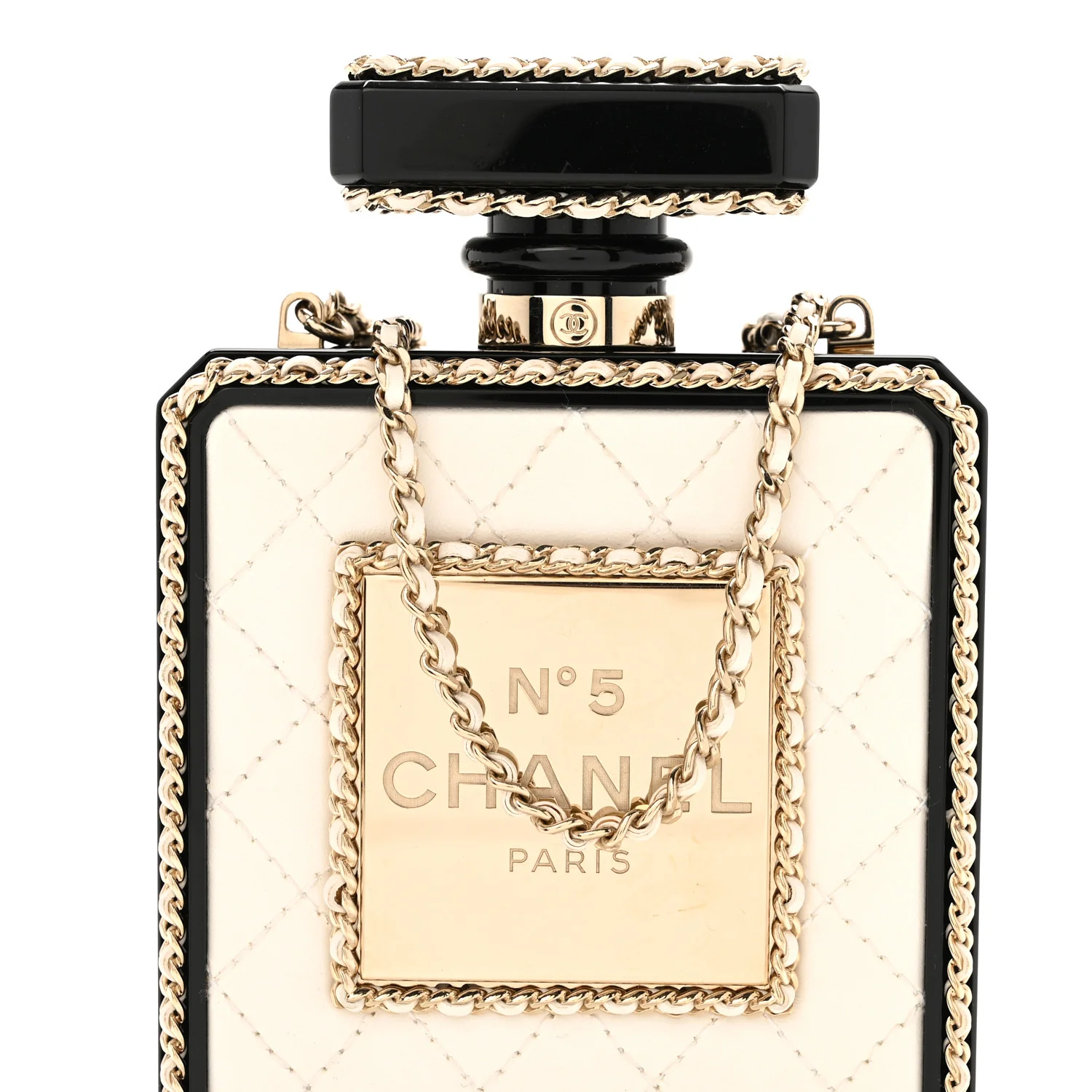 Plexiglass Lambskin Quilted Perfume Bottle Clutch White Black - Top Club