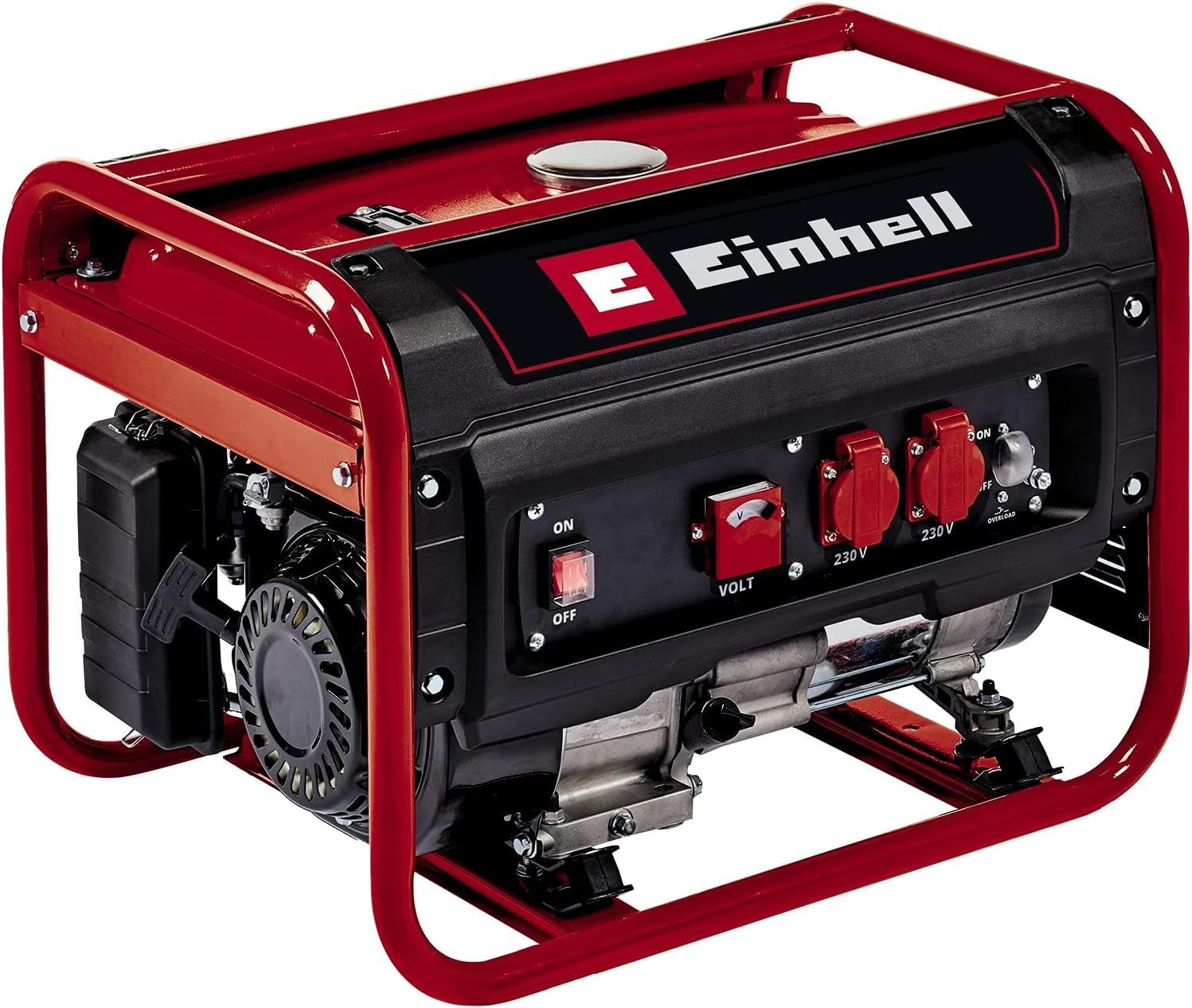 Einhell Generatore, Benzina, TC-PG 25/1/E5, Pot. Continua 2.100 W, Corr. Nominale 9.1 A a 230 V, Max. 2.400 W, Motore 4 Tempi a Basse Emissioni, 2 x Prese da 230 V Incl. Voltometro, Serbatoio da 15 L