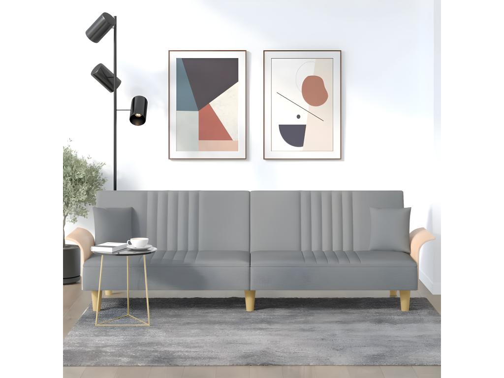 Sofá cama con reposabrazos tela gris claro