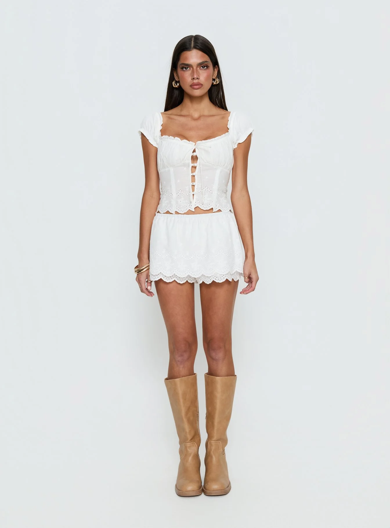 Twin Spirit Off Shoulder Broderie Top White