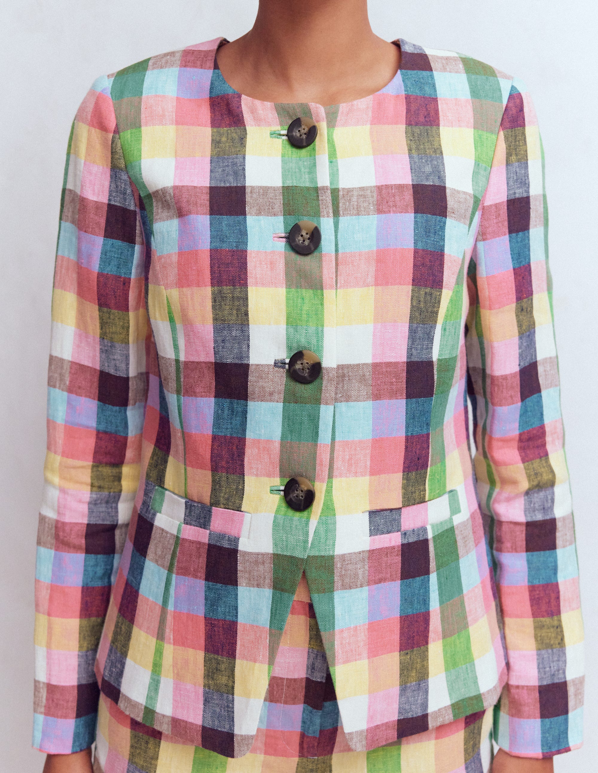 Hampstead Leinenblazer-Sanftes Gelb, Rosa Buntes Vichykaro