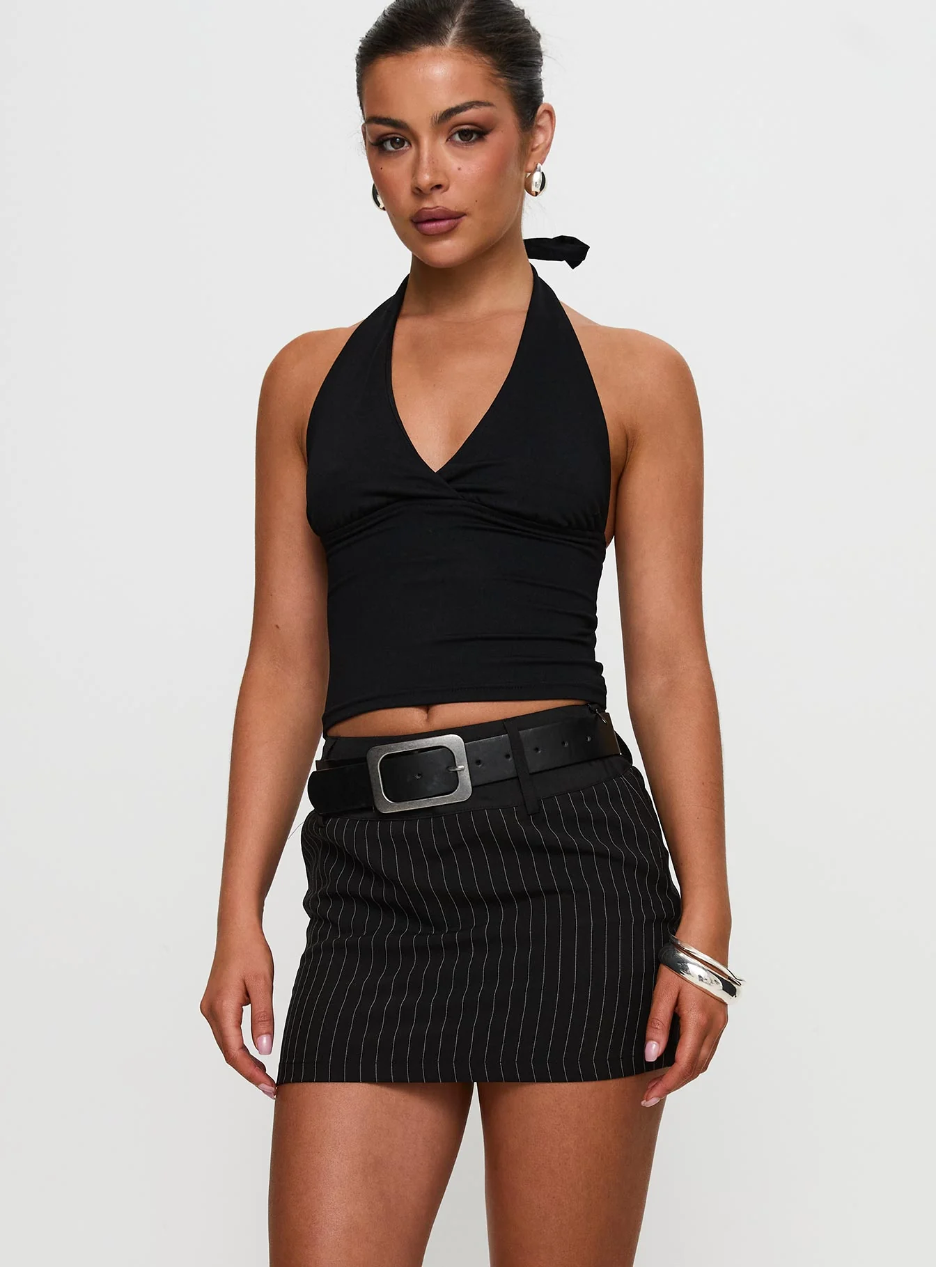 Christel Pinstripe Skort Black