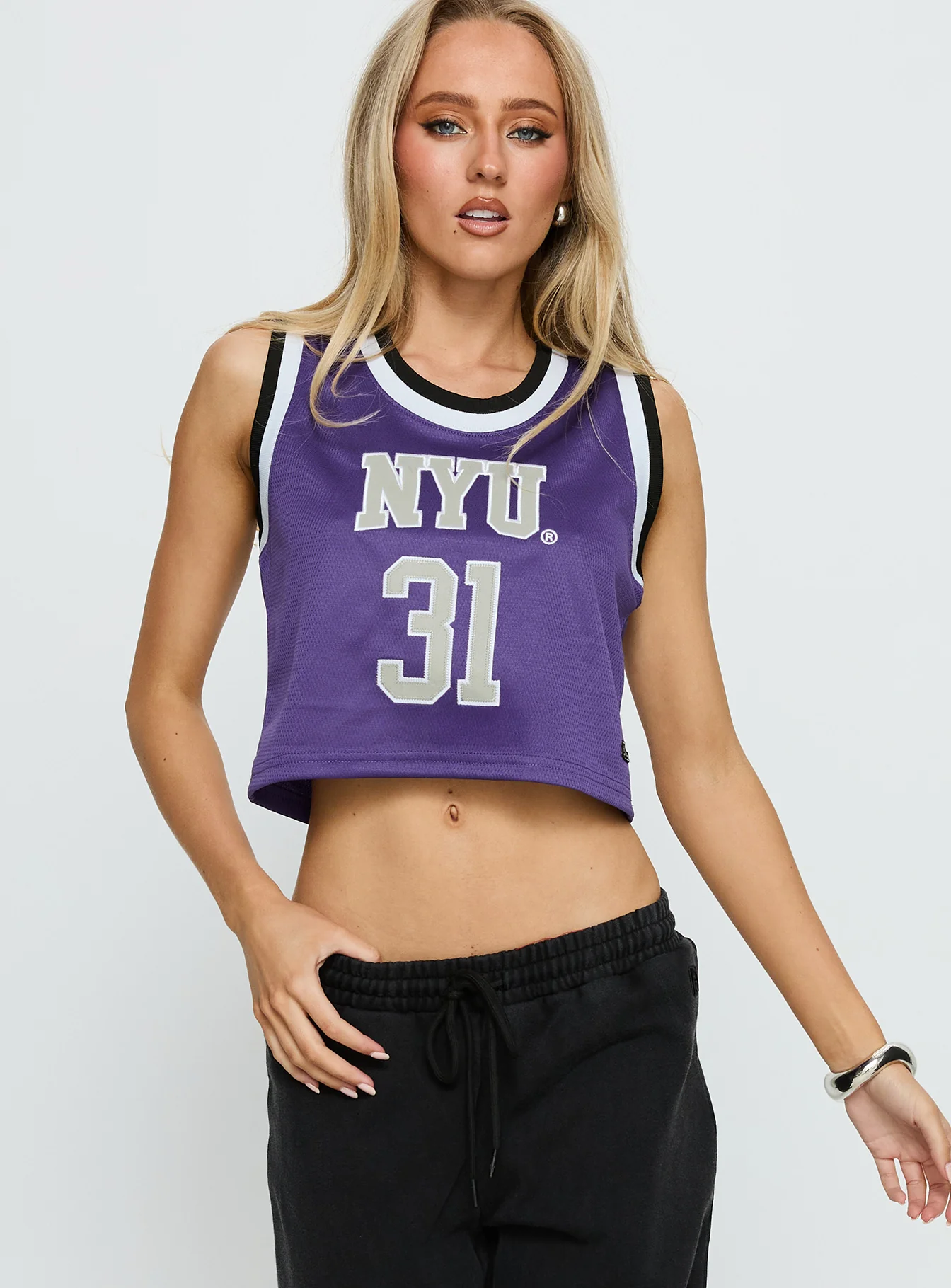 NYU Cropped Basketball Jersey Tank Violet