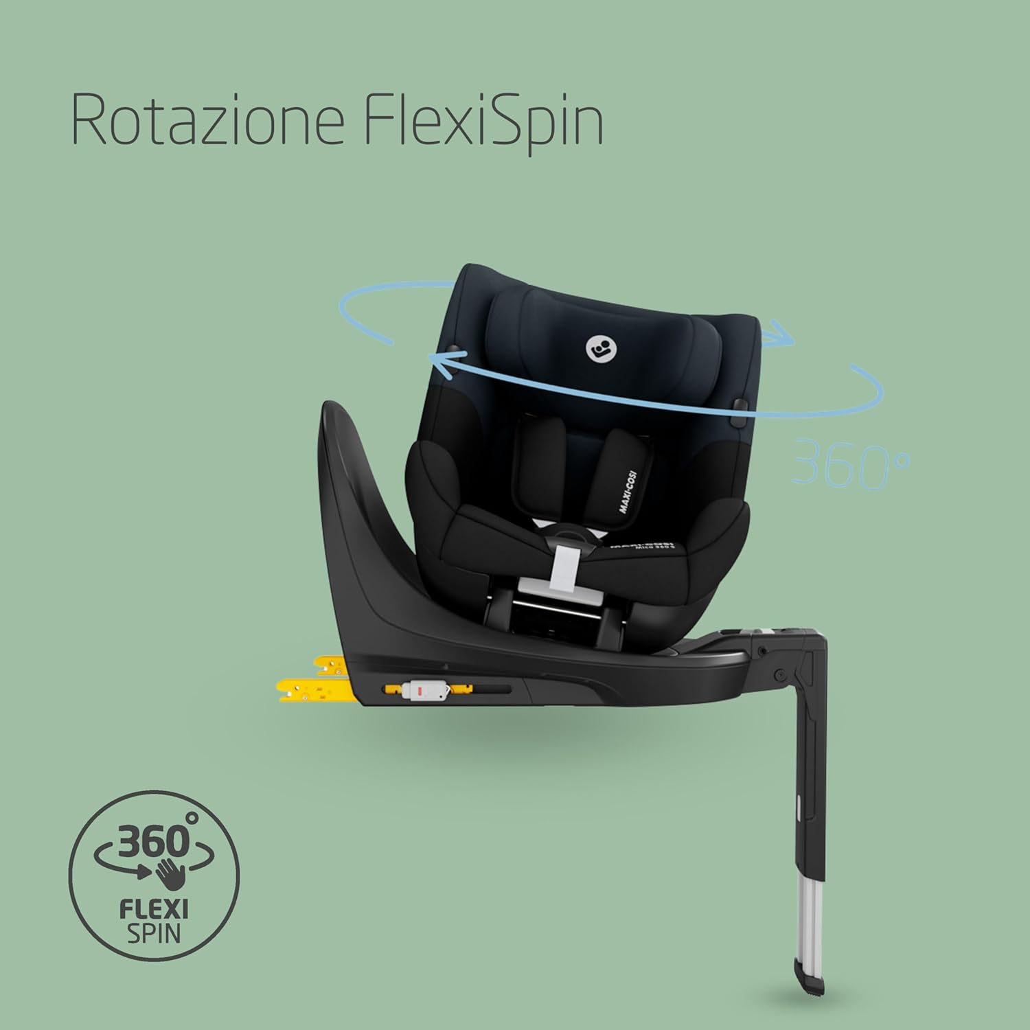 Maxi-Cosi Mica 360 S, Seggiolino Auto Girevole 360, 3 Mesi-4 Anni (61-105 cm), Seggiolino Auto Isofix, Rotazione FlexiSpin, 5 Posizioni Reclinate, Protezione G-CELL, Ganci per Cinture, Tonal Black