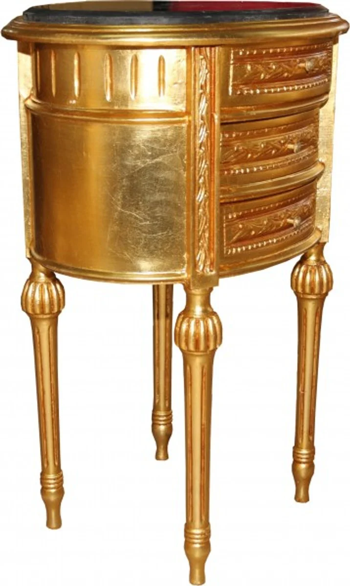 Baroque chest of drawers gold with black marble top H 70 cm, W 52 cm - bedside table console