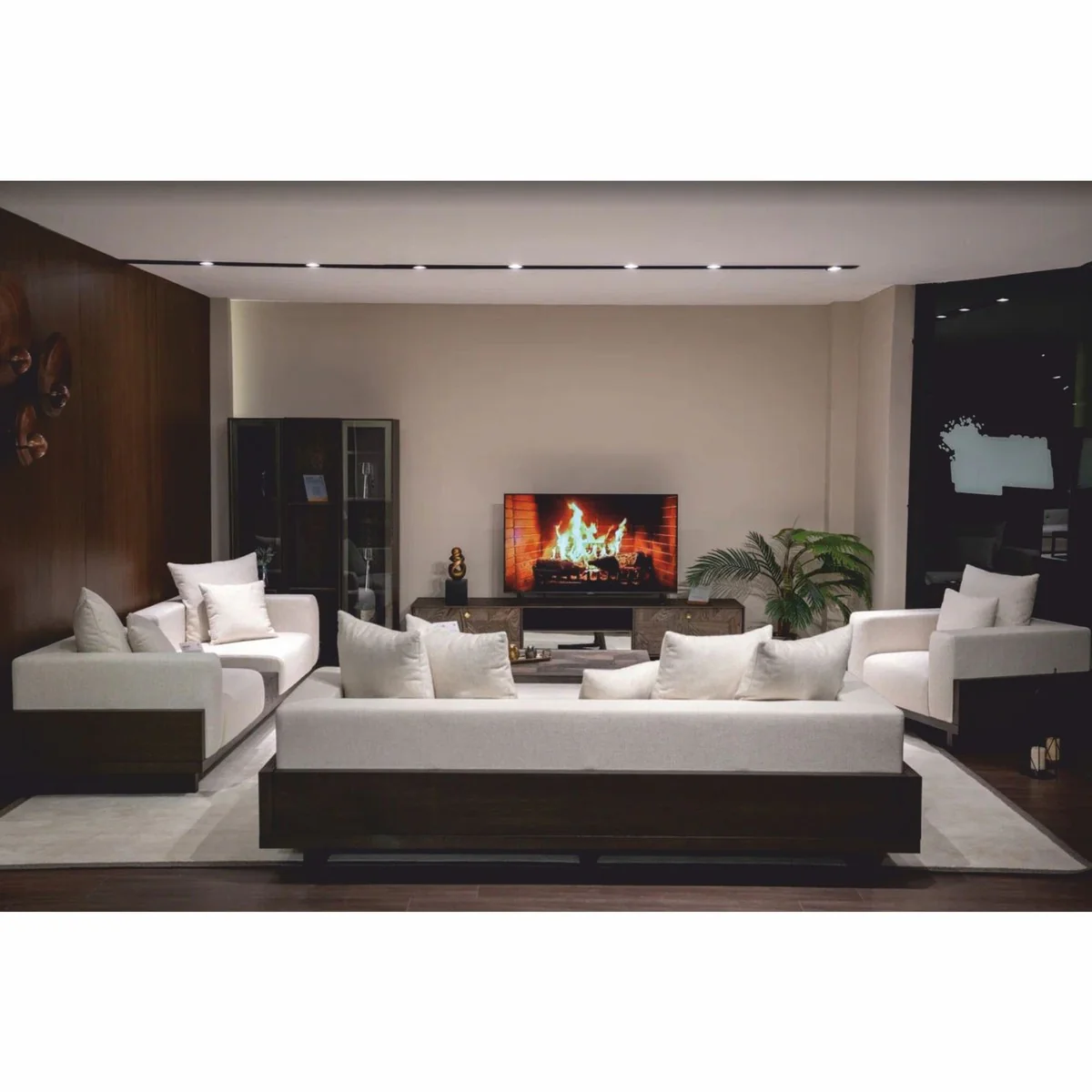 Luxury Sofa Cream / Dark Brown 260 cm - Living Room & Hotel Furniture