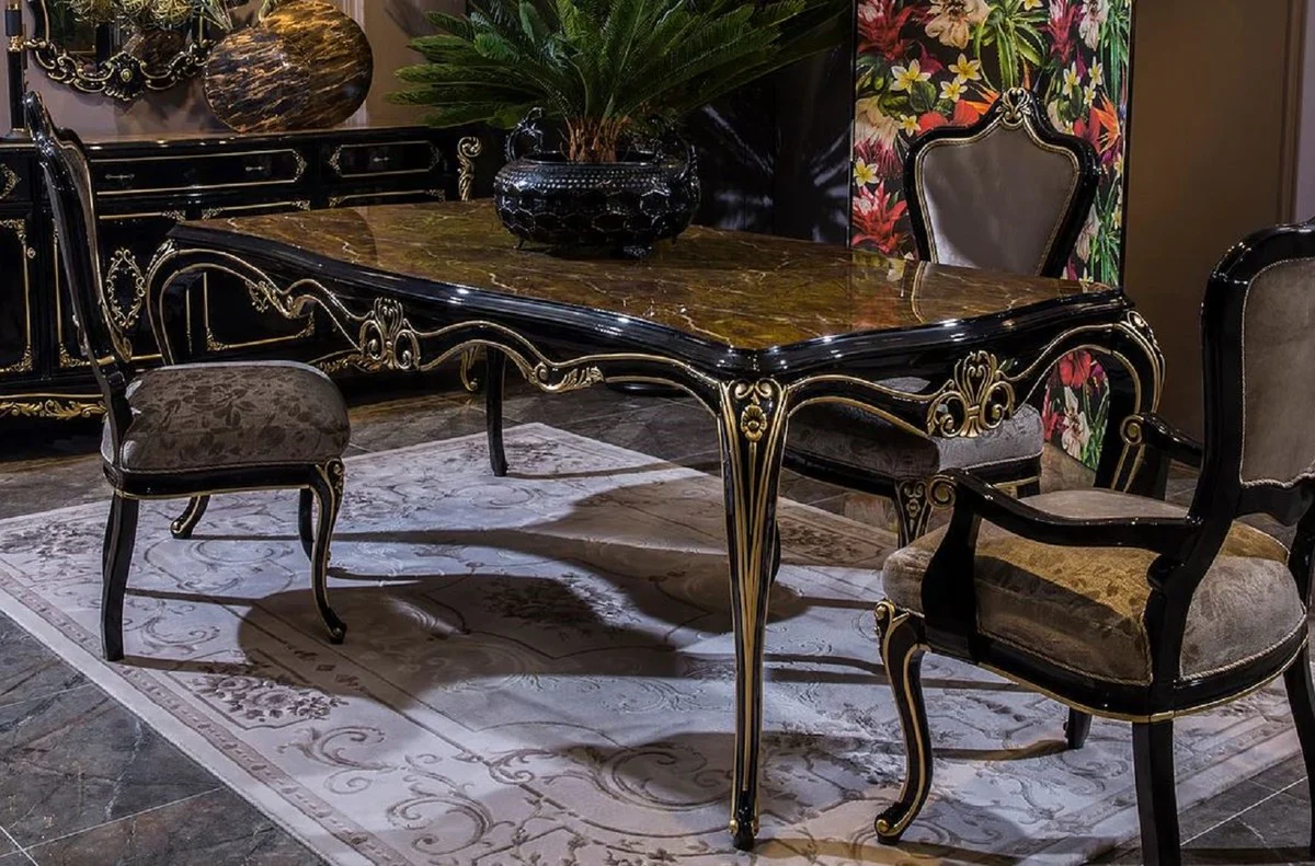 Luxury Baroque Dining Table Black / Gold - Magnificent Solid Wood Dining Room Table - Baroque Dining Room Furniture - Noble & Magnificent