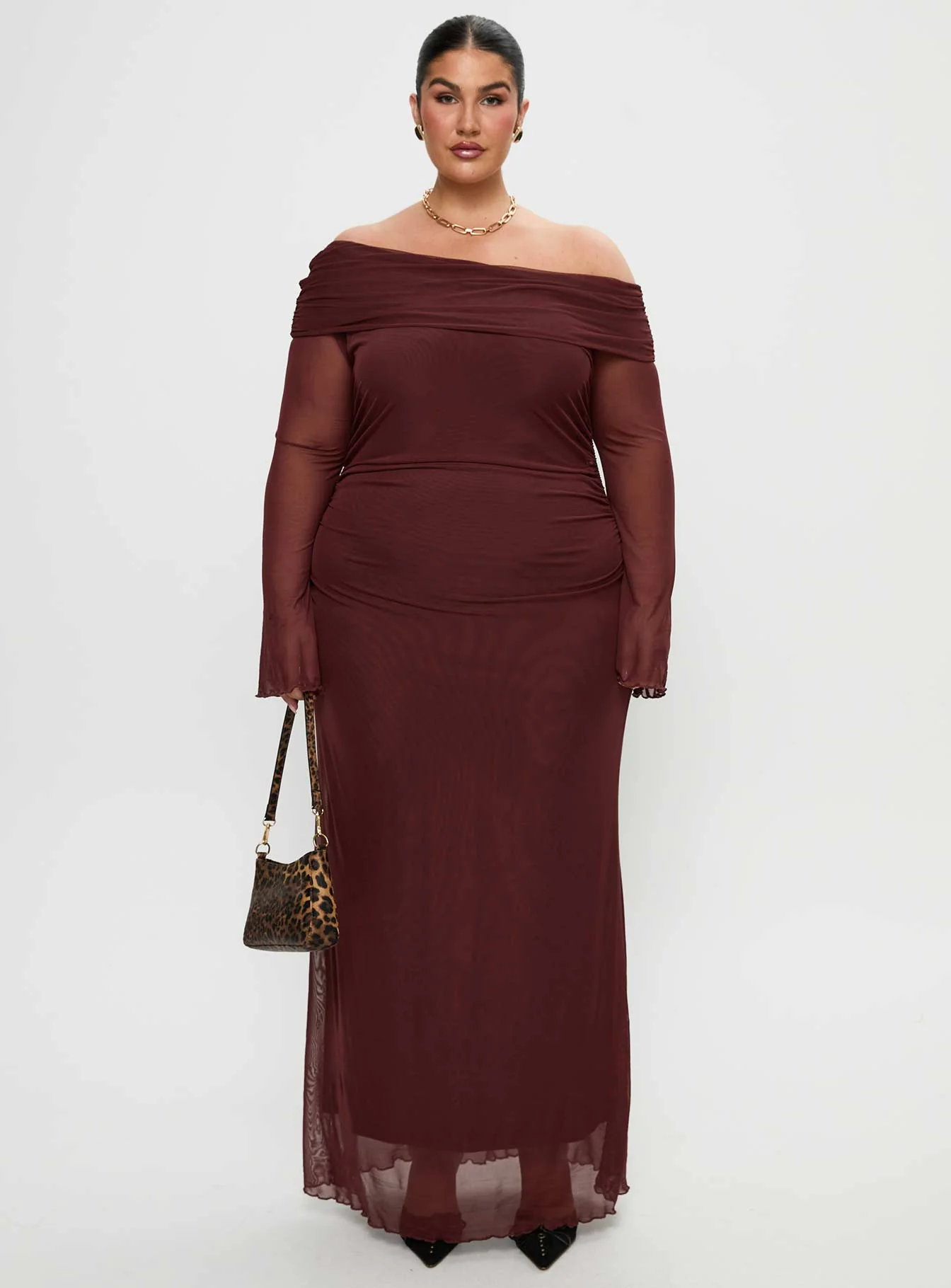Consideration Long Sleeve Maxi Dress Chocolate Curve