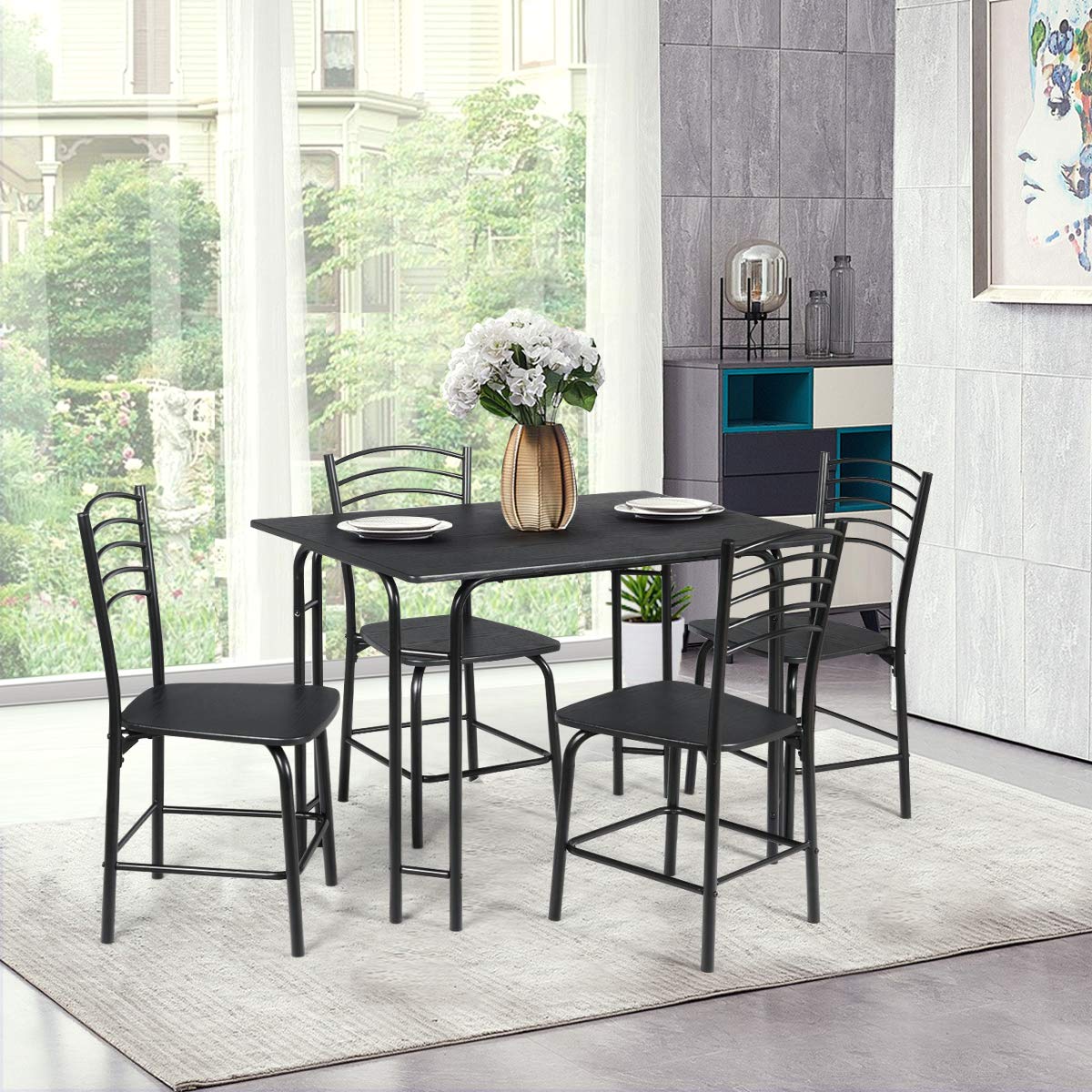 BEFOUNDLOVELY 5 Piece Dining Set, Home Kitchen Table and 4 Chairs with Metal Legs