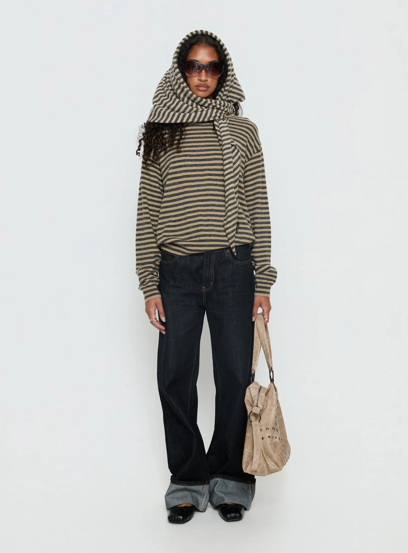 Olsen Scarf Detail Long Sleeve Sweater Multi