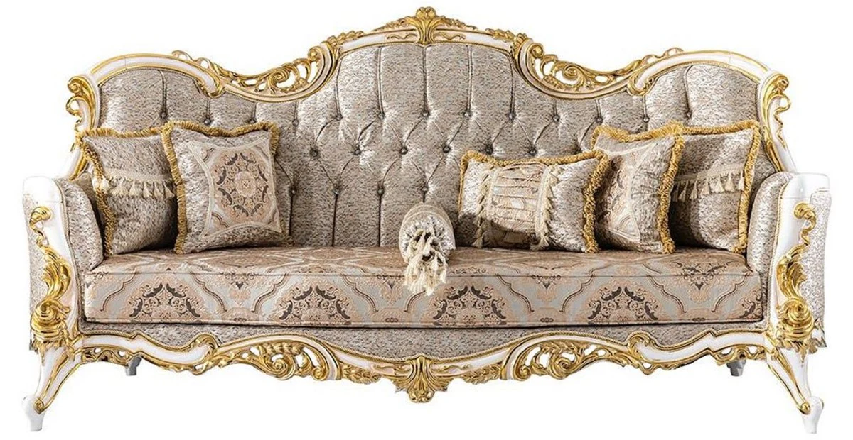 Luxury baroque sofa silver / beige / black / white / gold - magnificent living room sofa with glittering stones - baroque style living room furniture - luxury furniture in baroque style - baroque furnishings
