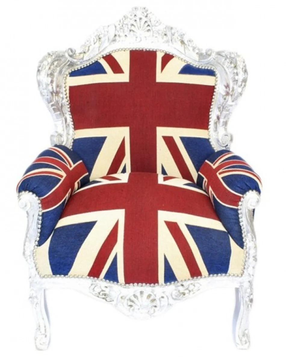 Baroque Armchair King Union Jack / Silver - Furniture Antique Style - English Flag