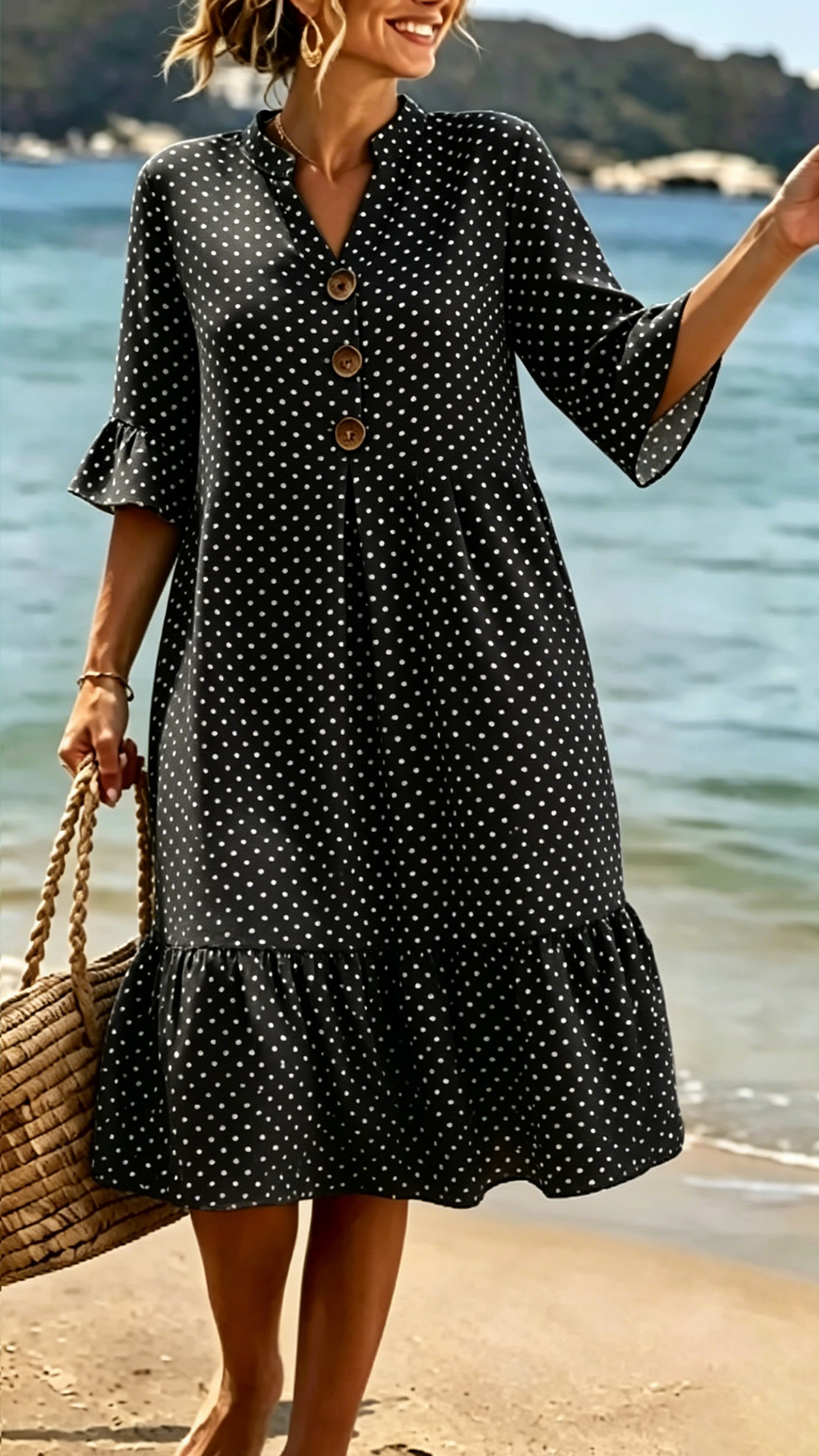 Women's Cotton-Blend Polka Dot Ruffle Hem Dress - Nordfashionstorm - Women's Clothing, Fashion for You - Nordfashionstorm.com