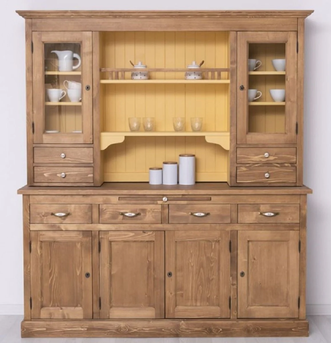 Country house style dining room cabinet brown / yellow 180 x 50 x H. 197 cm - solid wood kitchen cabinet - dining room furniture in country house style - country house style dining room furnishings