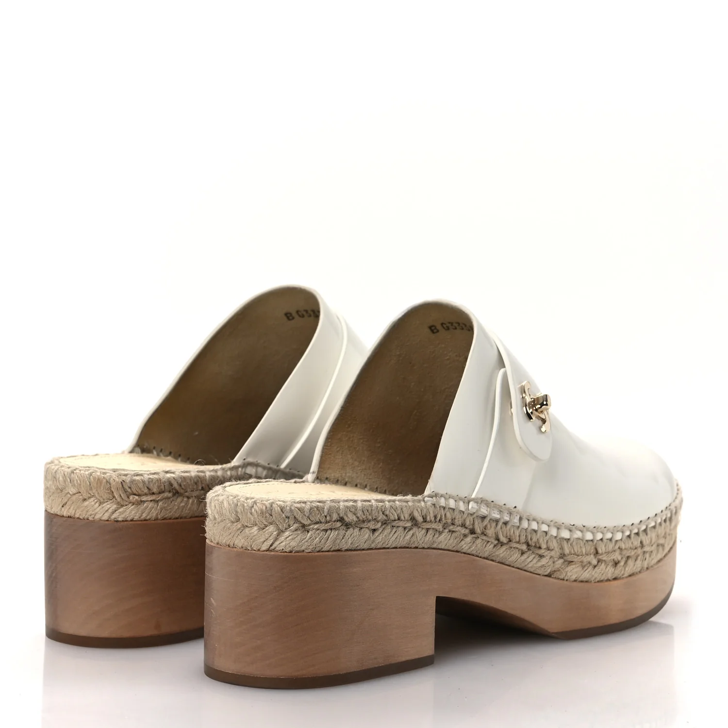 Patent Calfskin CC Turn Lock Clog 39 White - Top Club