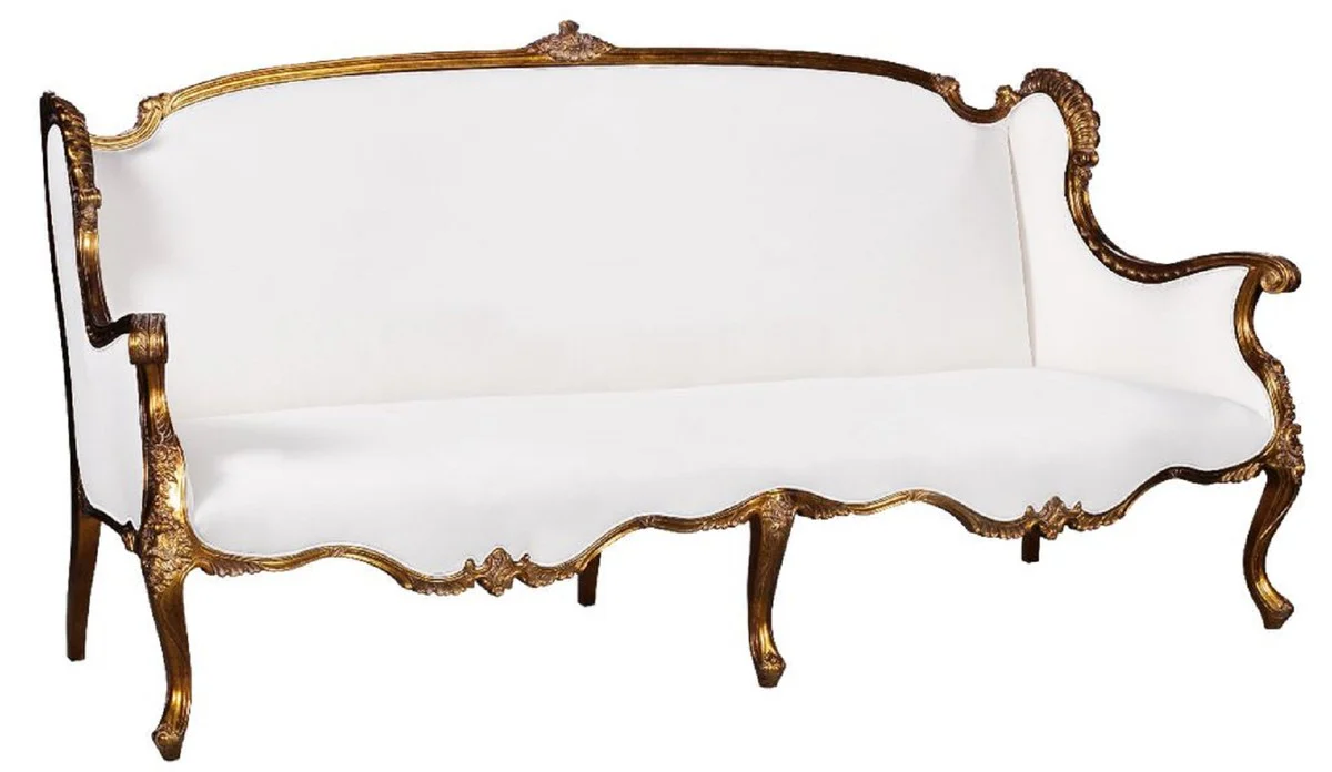 Luxury Baroque Sofa White / Gold - Magnificent Living Room Sofa in Baroque Style - Baroque Living Room Furniture - Noble & Magnificent