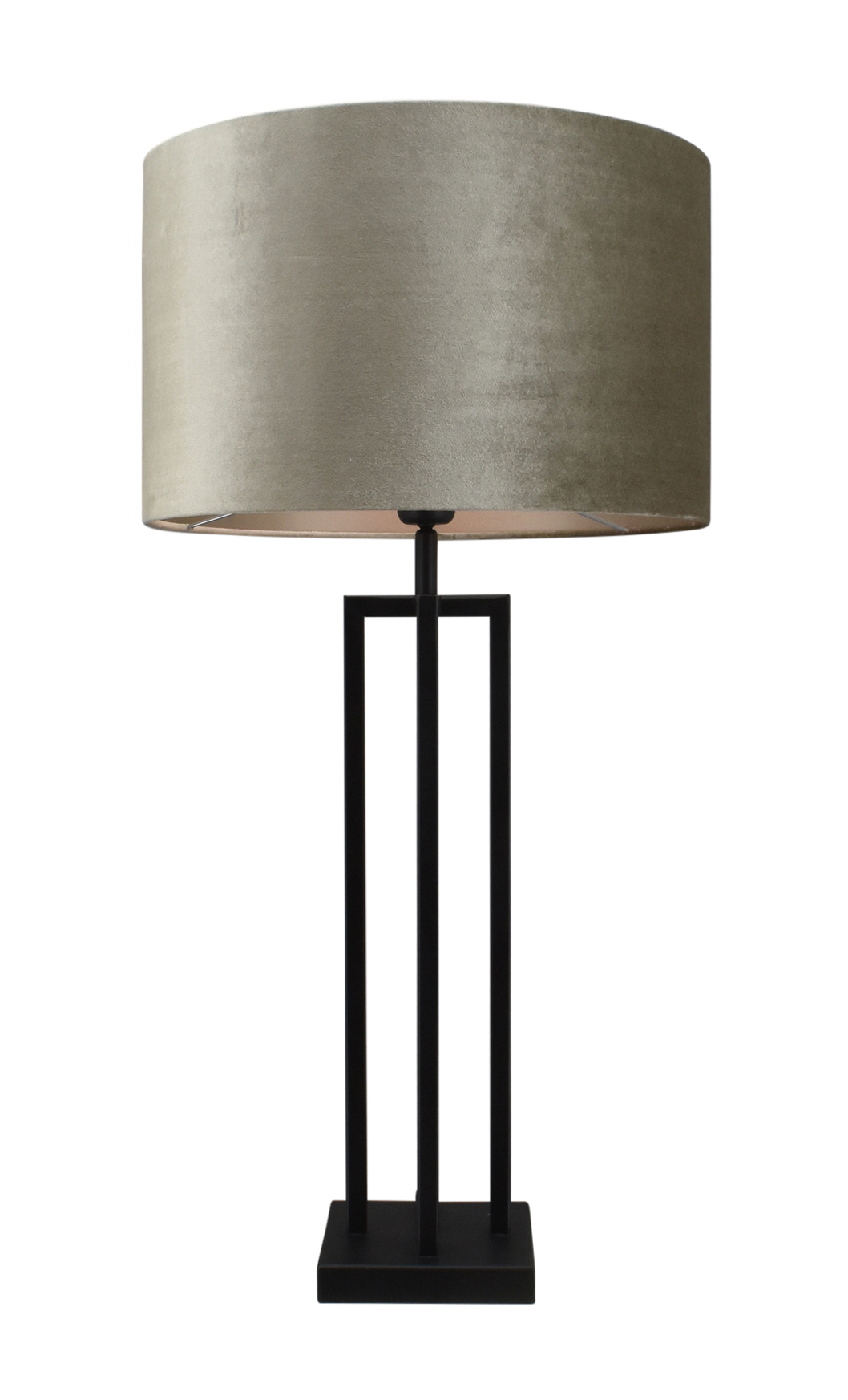 Tafellamp Roma zwart groot + kap Cilinder 35x35x22cm Velours taupe