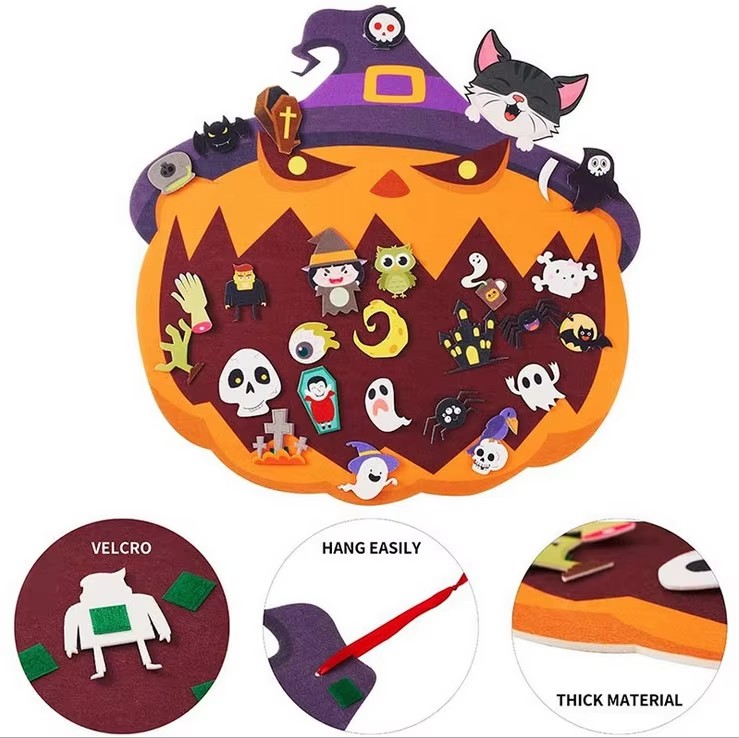 Halloween 3D DIY Felt Wall Hanging Decorations Pumpkin Cat Ornament with Ghost Spider Owl Festive Ambience