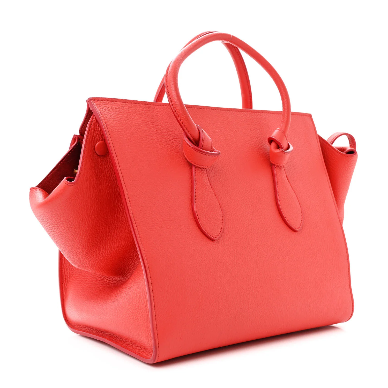 Crisped Calfskin Small Tie Knot Tote Vermillion - Top Club