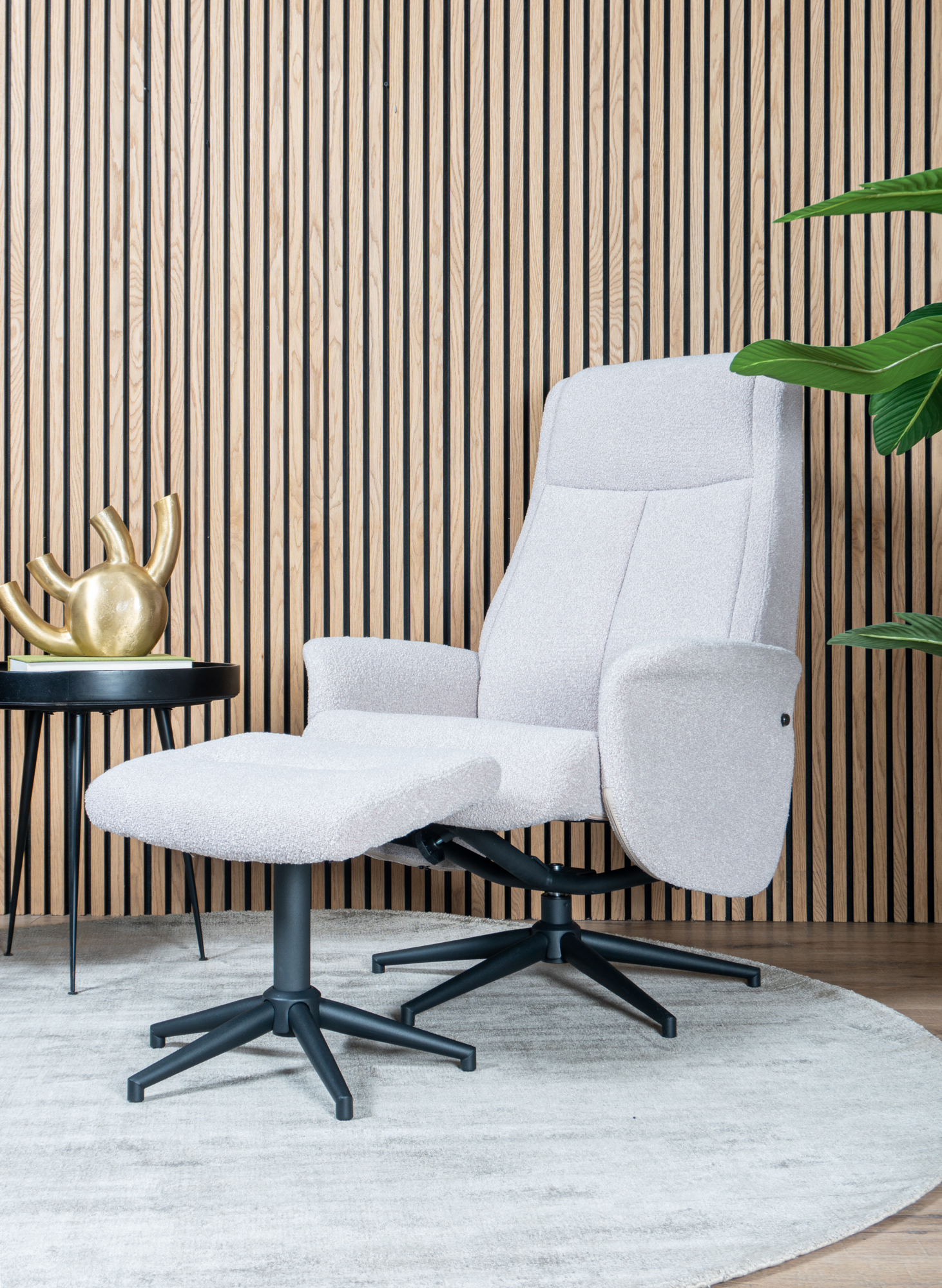Relaxfauteuil Bindy + Hocker Bouclé Naturel