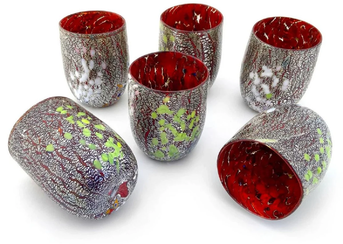Luxus Murano Kristallglas Wasserglas 6er Set Rot Ø 8 x H. 10,5 cm - Made in Italy