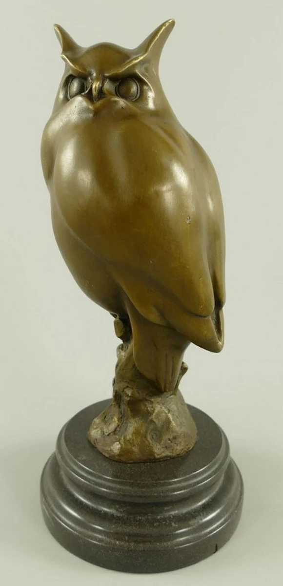 Luxury bronze decorative figure owl on marble base bronze / black 14 x 14 x H. 30 cm - bronze decorative sculpture - desk decoration - decorative accessories - luxury accessories