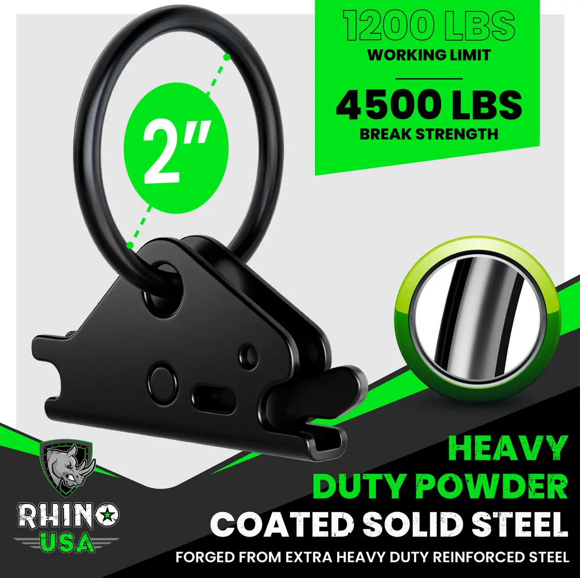 Rhino USA E-Track O-Ring Tie-Down Anchors 10pk Ultimate E-Track Accessories for Motorcycles, Cargo, Trailers & Vans Powdercoat Black