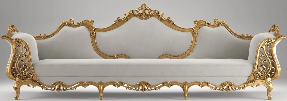 Luxury baroque living room velvet sofa gray / antique gold 332 x 100 x H. 115 cm - Magnificent living room furniture in the baroque style