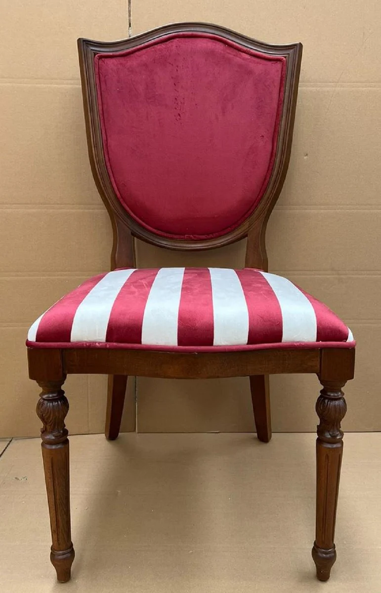 Luxury Art Deco Dining Room Chair Bordeaux Red / White / Brown - Elegant Solid Wood Chair with Stripes - Art Deco Dining Room Furniture