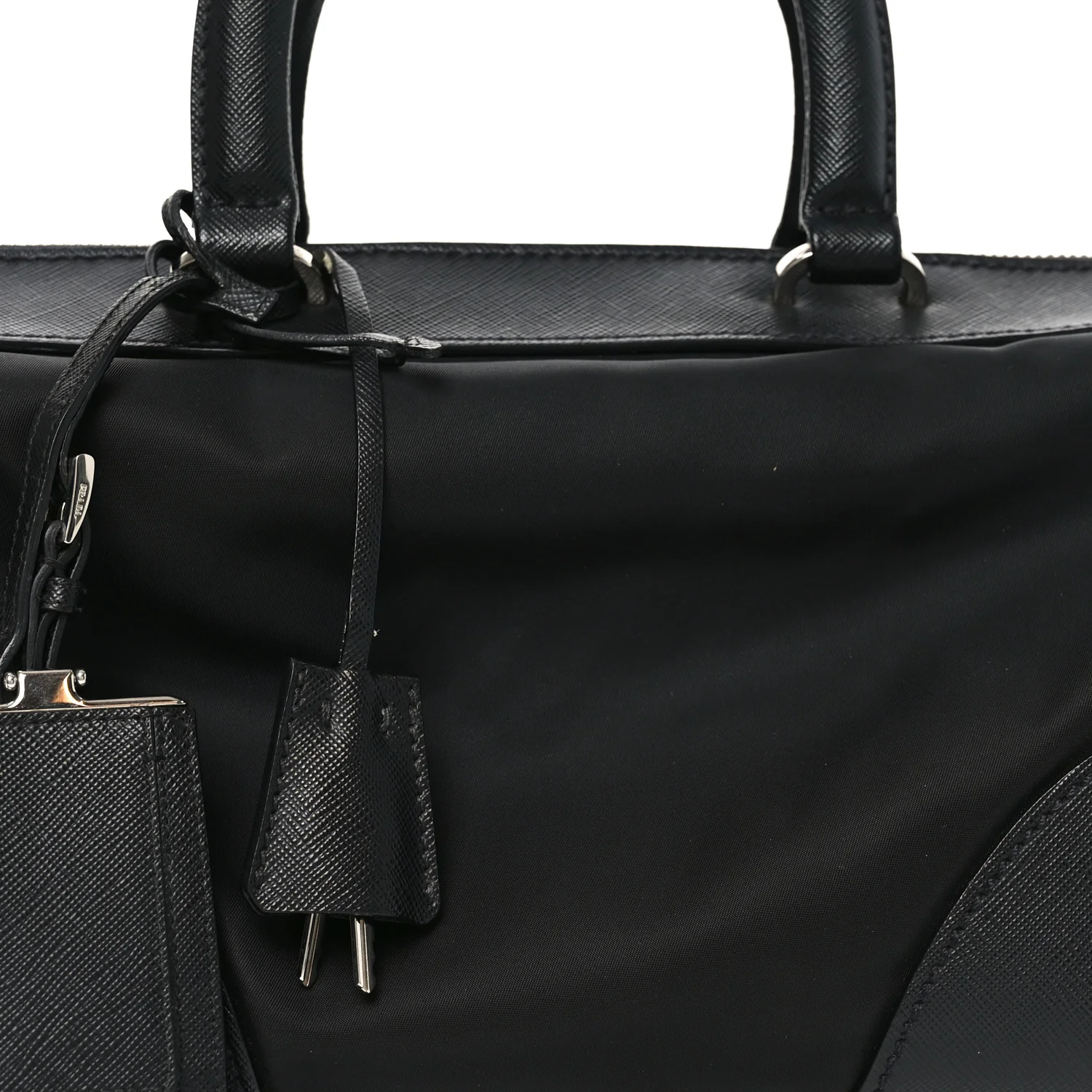 Nylon Saffiano Top Handle Bag Black - Top Club