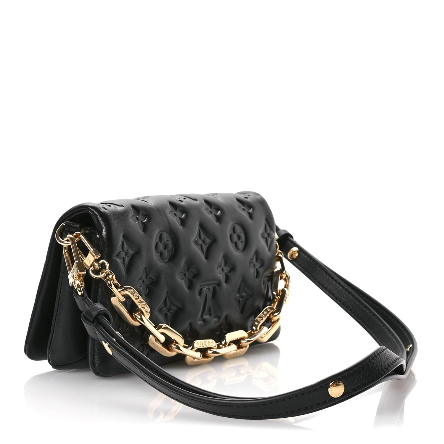 Lambskin Embossed Monogram Pochette Coussin Crossbody Black - Top Club
