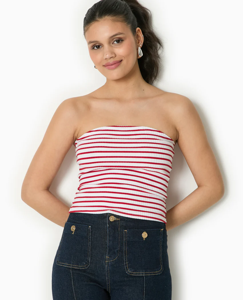 Pimkie Top bandeau en maille côtelée rayée