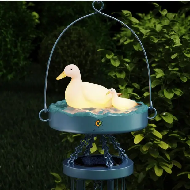 eco-π Solar Duck Wind Chime Light - Lamps for outdoor use, Funny Farmhouse Backyard Accent, Chimes + Night Light 2-in-1, Best Gift for Duck Lovers