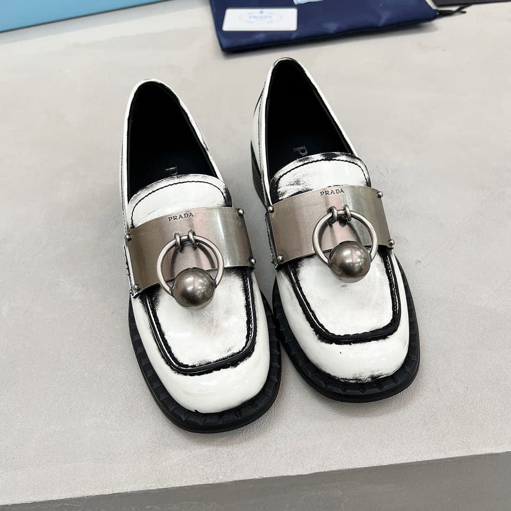 PRADA Brushed leather loafers with metal details - Top Club