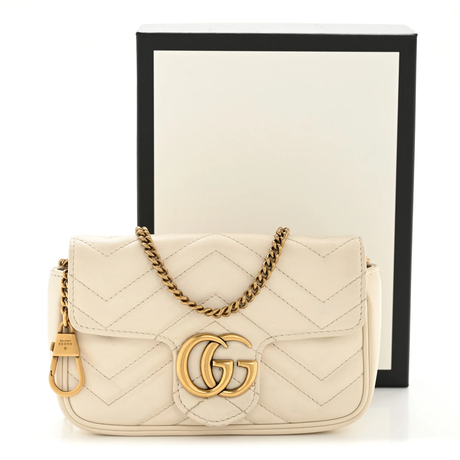 Calfskin Matelasse Super Mini GG Marmont Shoulder Bag White - Top Club