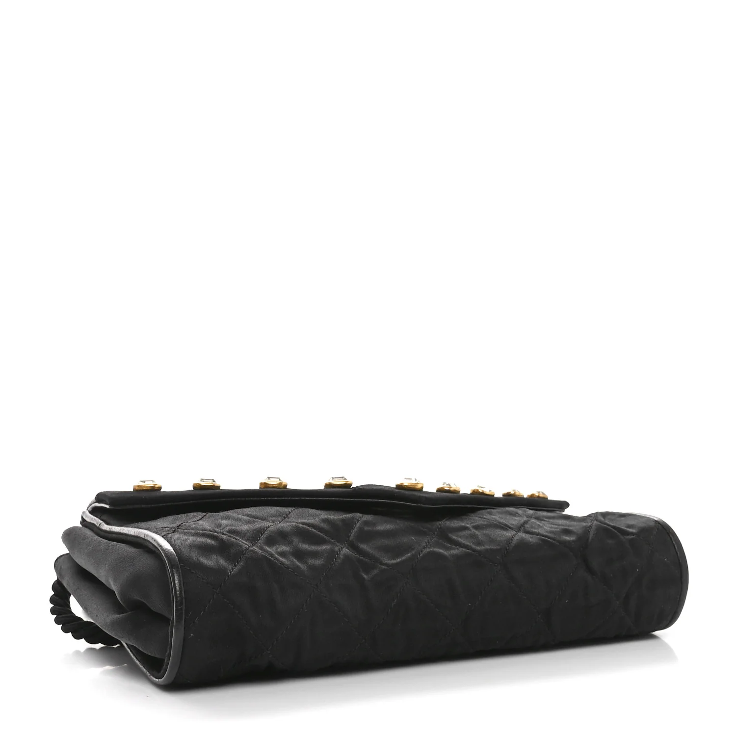 Fabric Quilted Crystal Envelope Small Flap Black - Top Club