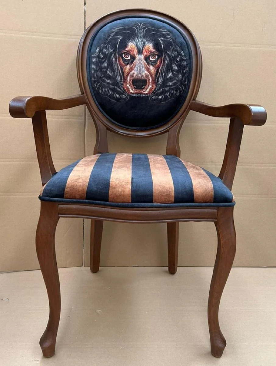 Luxury baroque dining room chair black / brown - handmade antique style chair with armrests and elegant velvet fabric - dining room furniture in baroque style