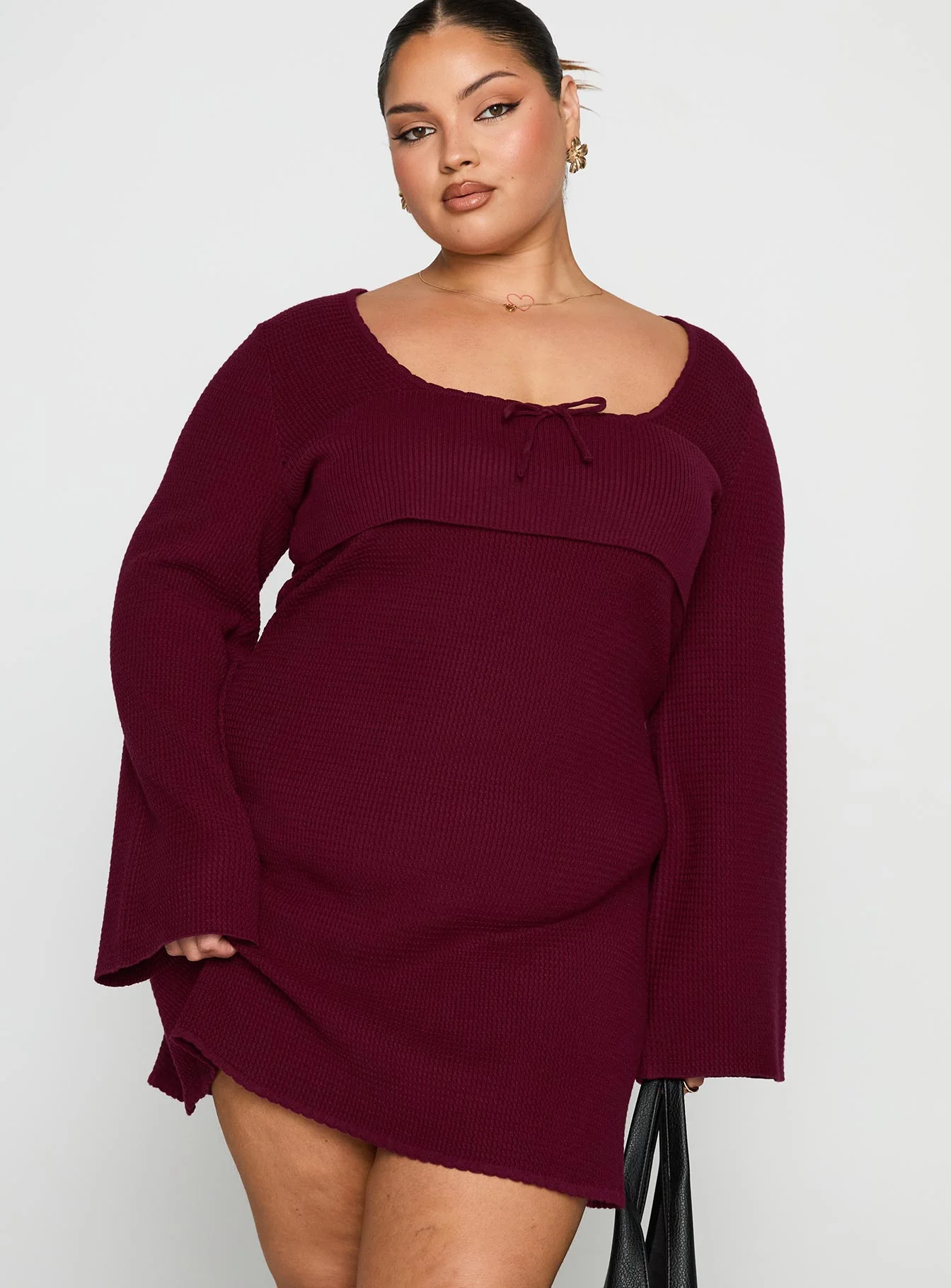 Sandyra Knit Mini Dress Maroon Curve