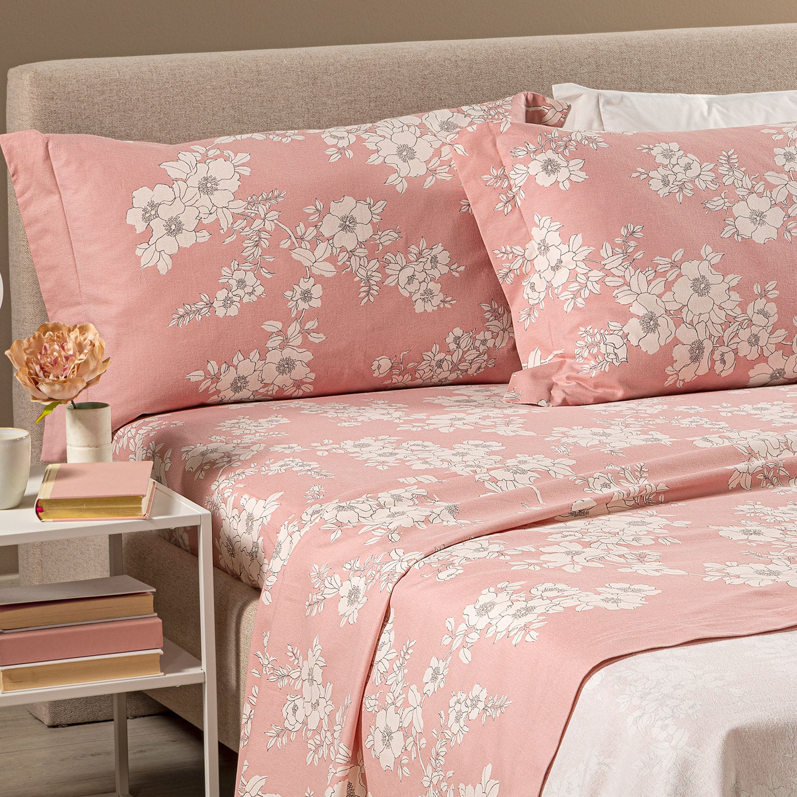 Completo Lenzuola In Flanella Serenity Flanella King Rosa Caleffi