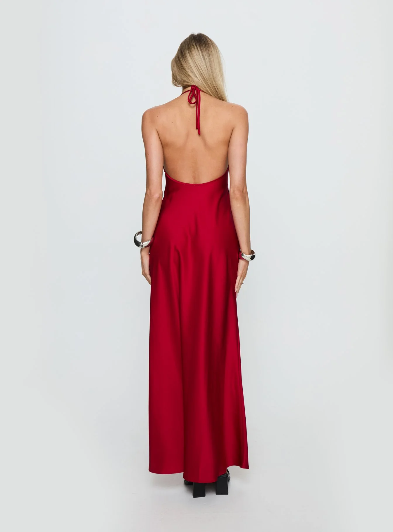 Costella Halter Satin Maxi Dress Red