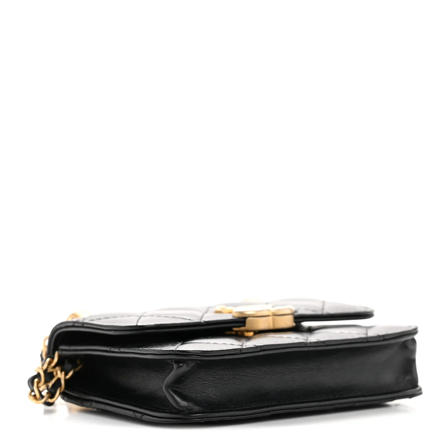 Calfskin Quilted Perfect Fit Coin Purse With Chain Black - Top Club